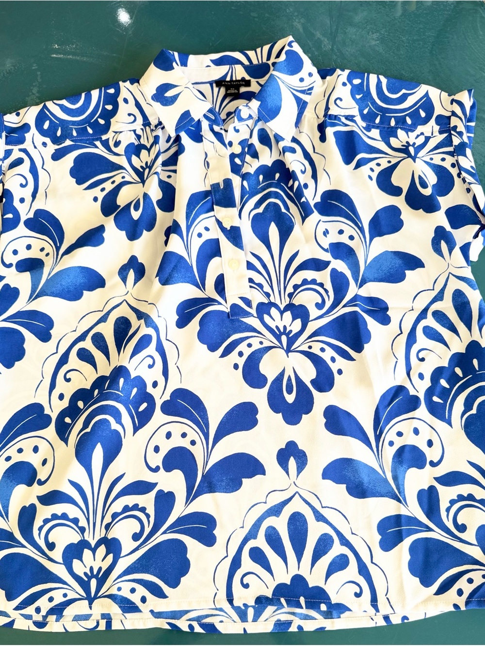 Ann Taylor Blue and White Floral Print Blouse NWT